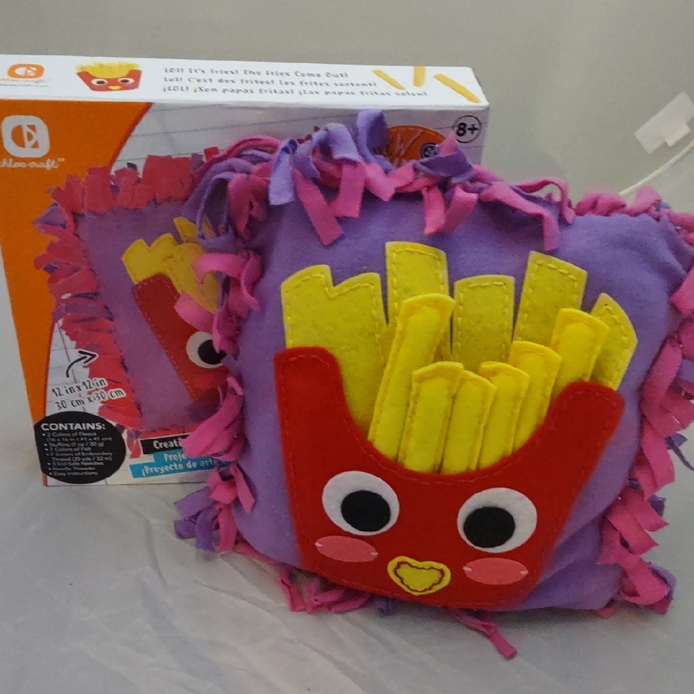 Sewing Craft Kit DIY Red Yellow Purple French Fry Design Pillow. Make Your Own